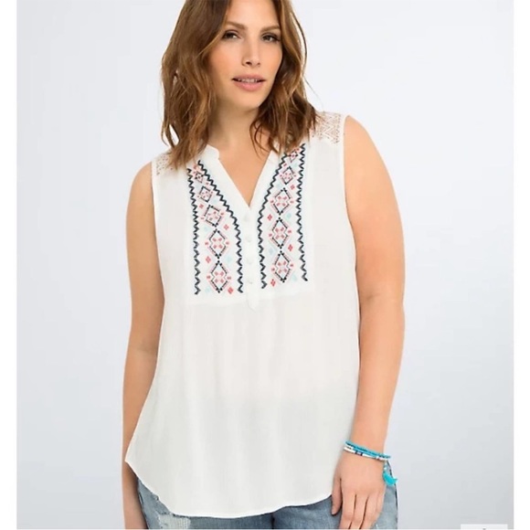 Torrid Embroidered Gauze Tank Top - Picture 2 of 16